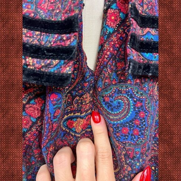 Vintage 1980s Kathie Lee Dress Paisley Dark Academia Purple Blue Sz S/M - Picture 6 of 9